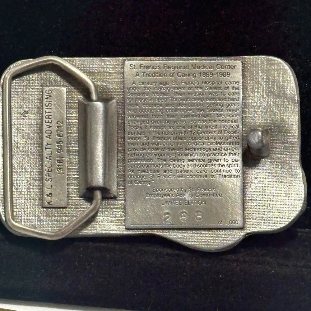 Vintage 1989 St Francis Medical Center Centennial Wichita KS Belt Buckle 268